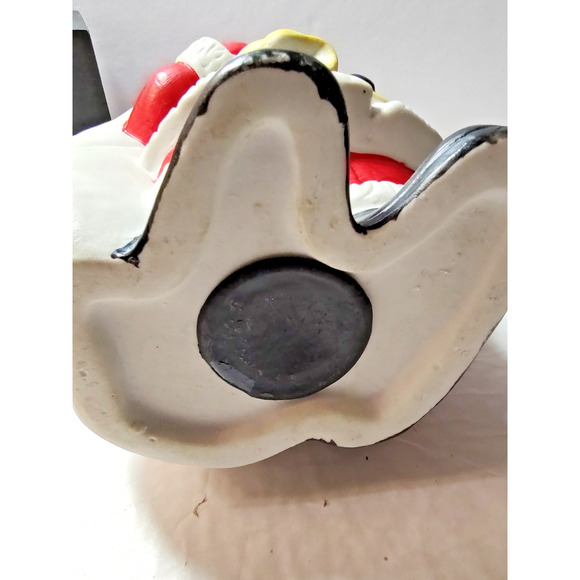 Santa Ceramic w/ Present Coin Bank 8" tall-6"wide-5" long Stopper FLAW CHIP HAT - Picture 6 of 6